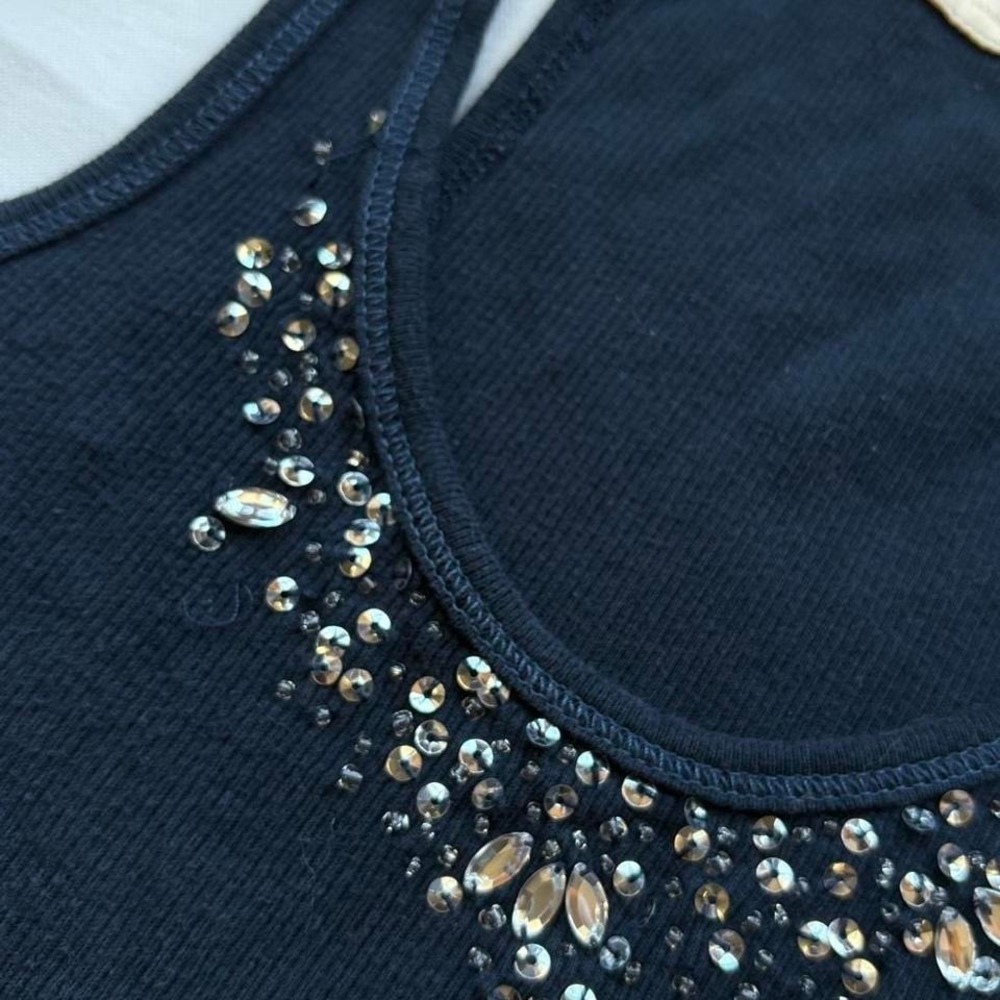 Y2K hollister cami tank top navy rhinestone embellishments size small - Picture 4 of 8